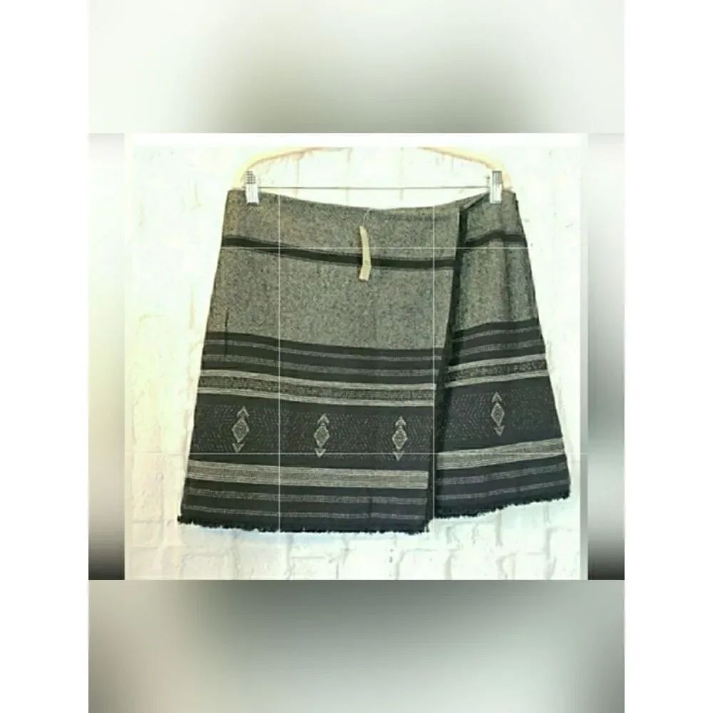 LOFT Navy Faux Wrap Fringed Skirt